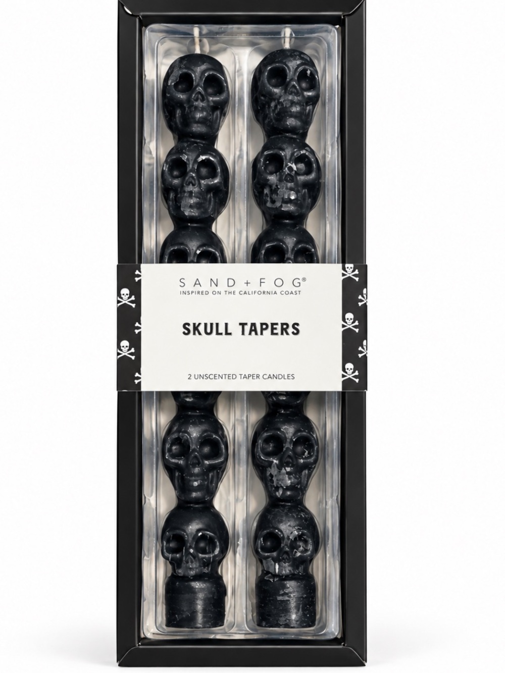 Sand + Fog Black Skull Taper Candles - Set of 2